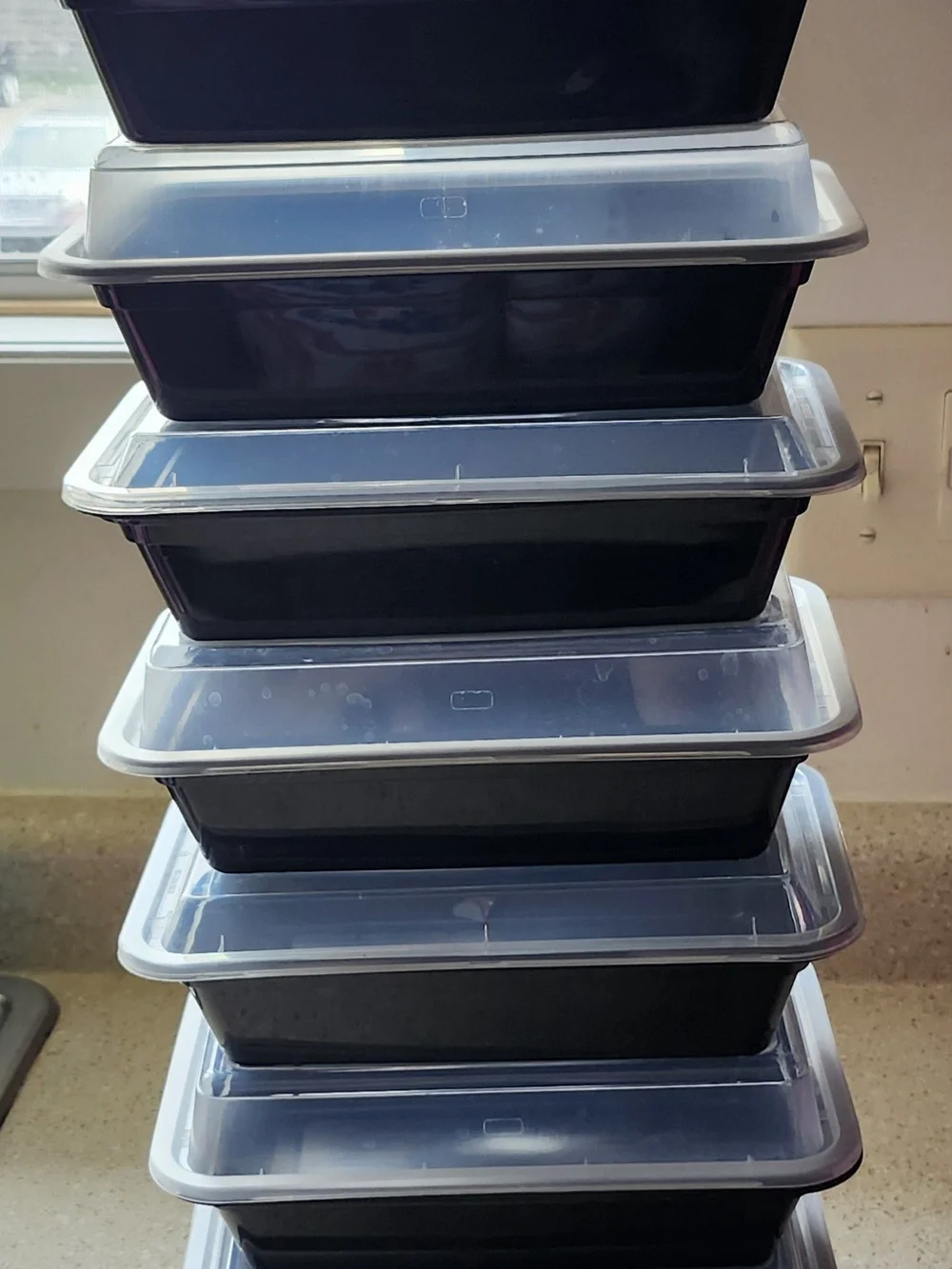 10 Stackable Black Meal Prep Containers with Clear Lids - Set Used Only Once